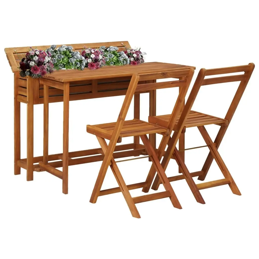 Garden Planter Table with 2 Bistro Chairs Solid Acacia Wood 45910