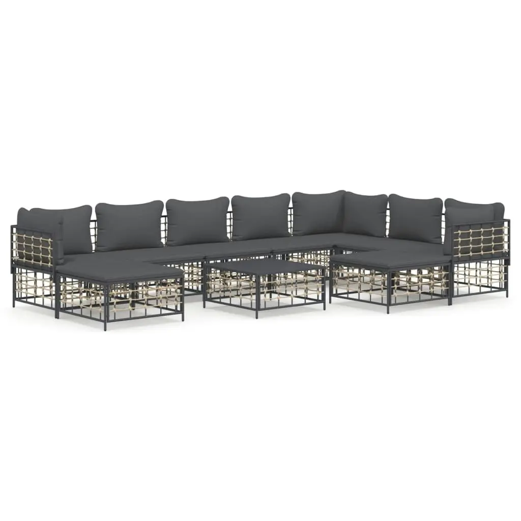 10 Piece Garden Lounge Set with Cushions Anthracite Poly Rattan 3186809