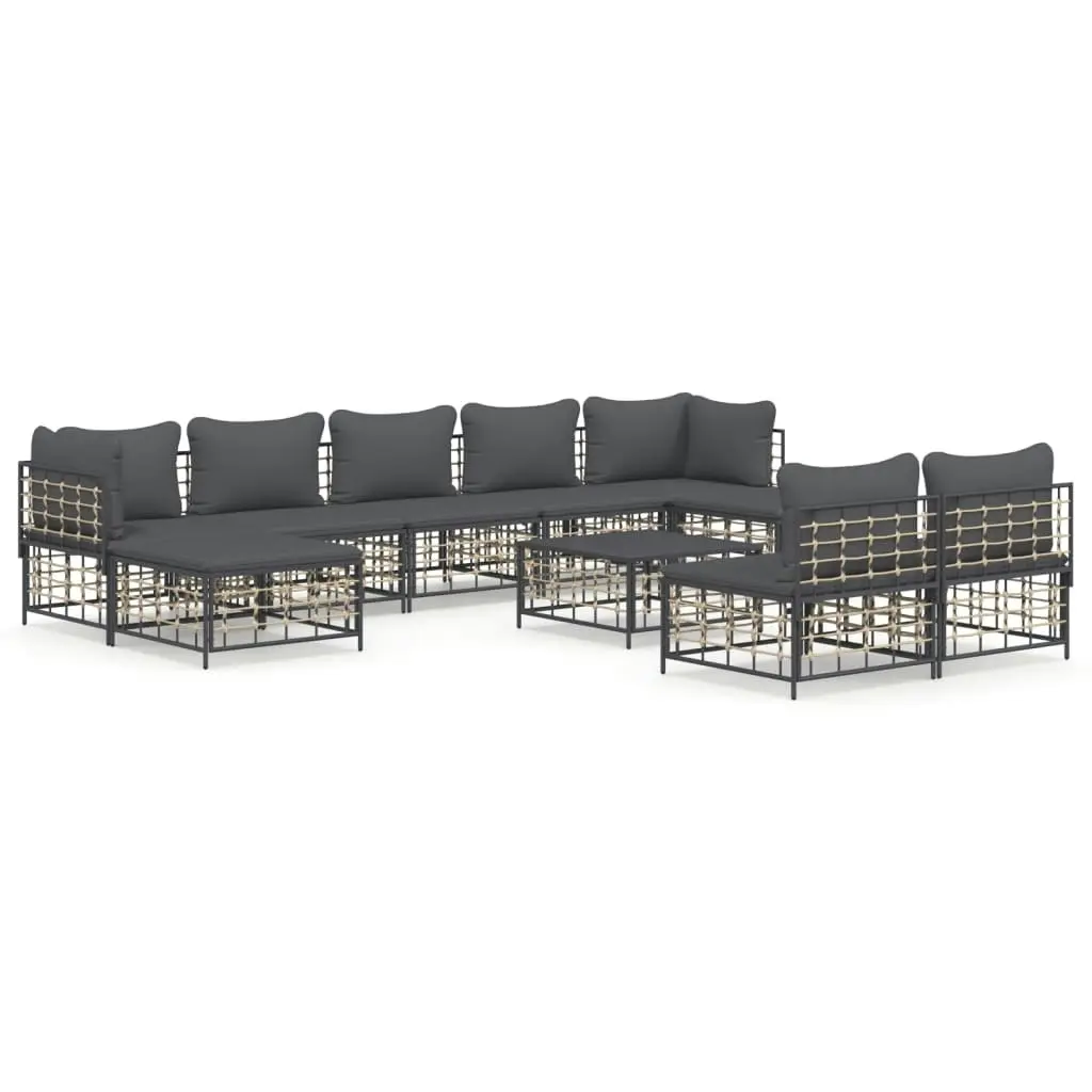 10 Piece Garden Lounge Set with Cushions Anthracite Poly Rattan 3186805