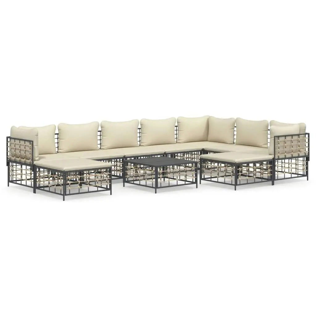 10 Piece Garden Lounge Set with Cushions Anthracite Poly Rattan 3186808