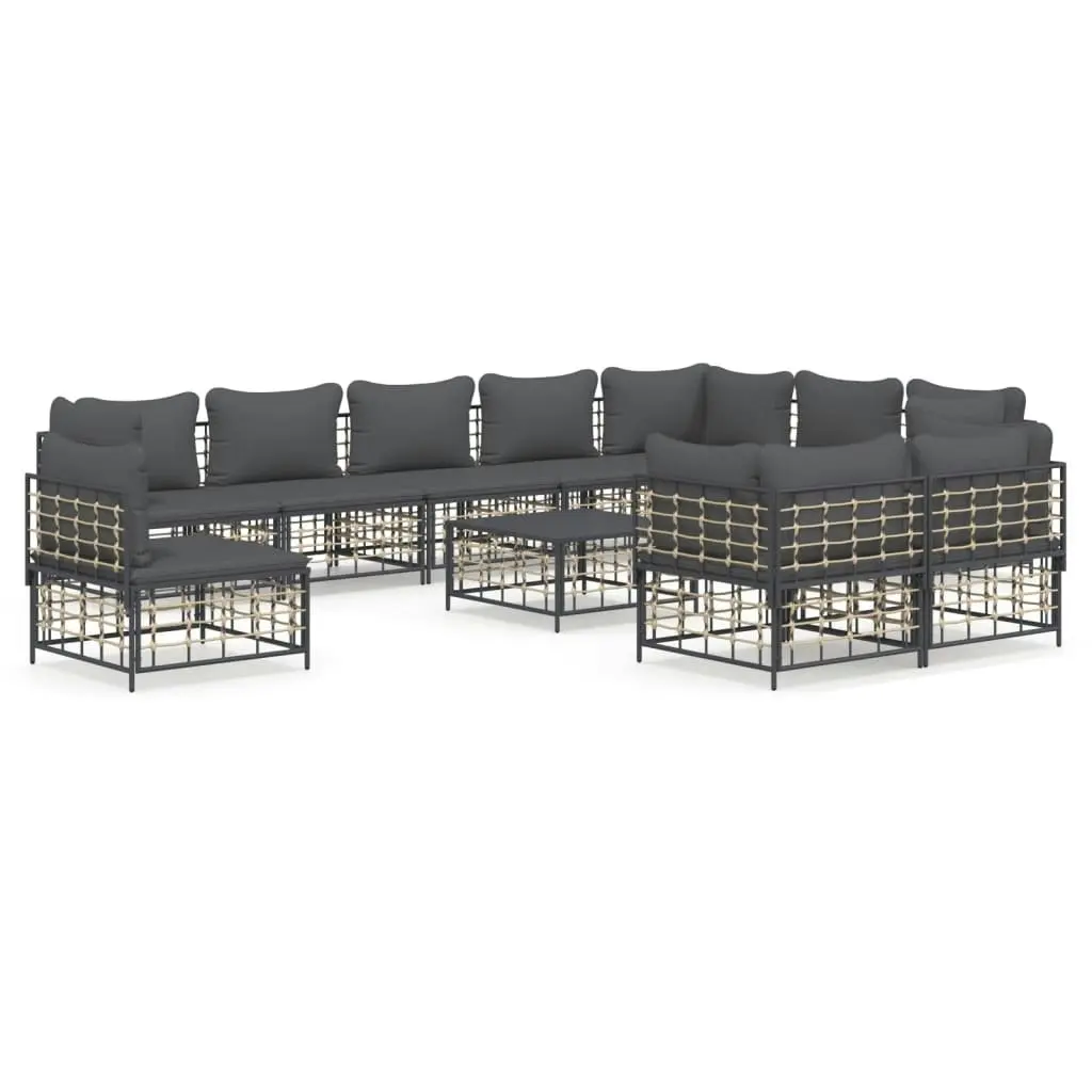 11 Piece Garden Lounge Set with Cushions Anthracite Poly Rattan 3186807