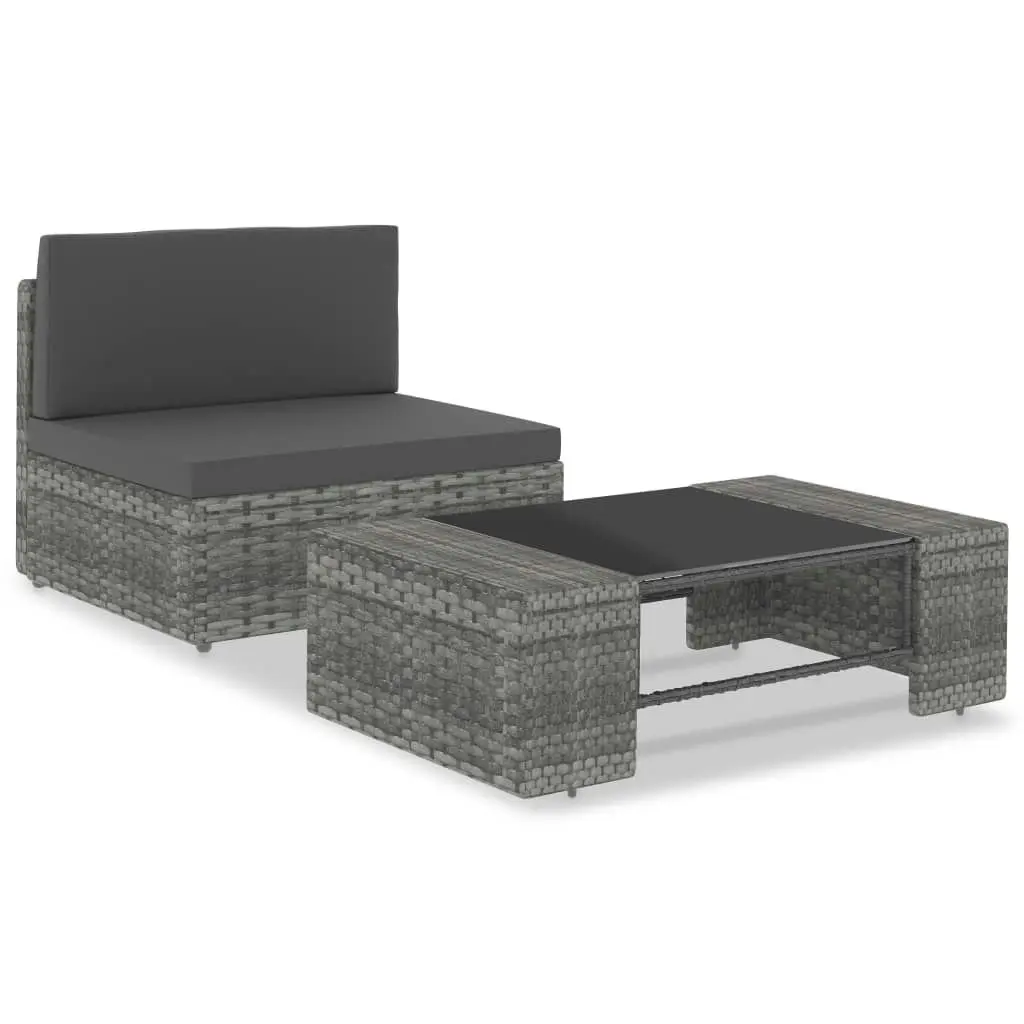 2 Piece Garden Lounge Set Poly Rattan Grey 49522