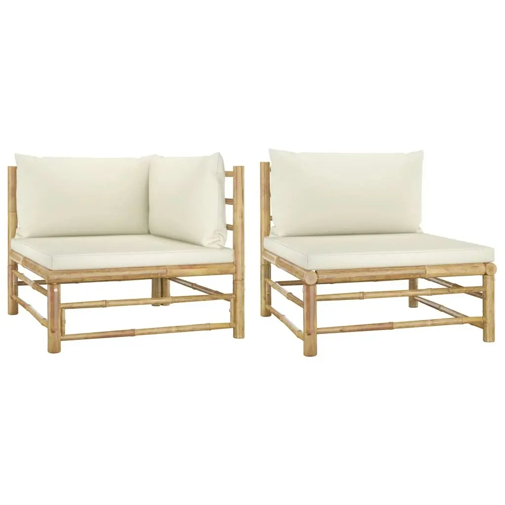 2 Piece Garden Lounge Set with Cream White Cushions Bamboo 313143