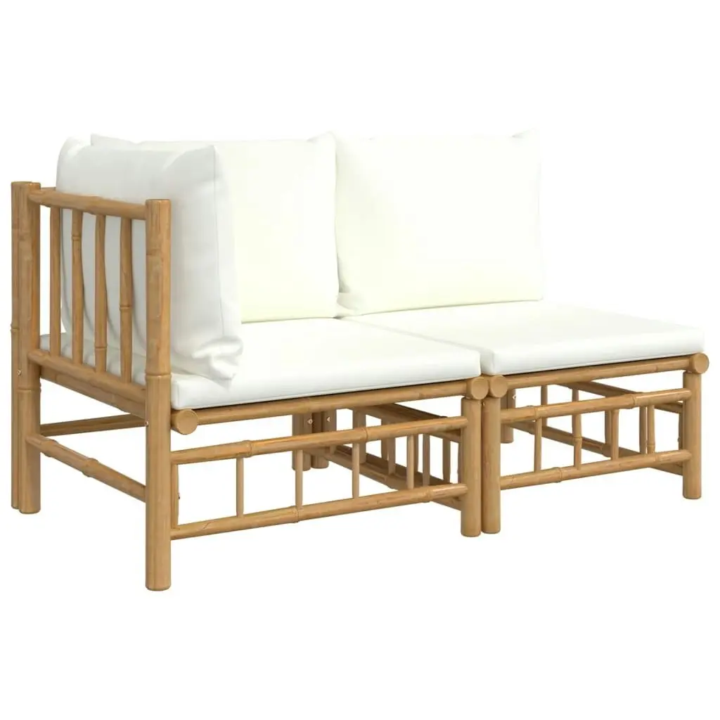 2 Piece Garden Lounge Set with Cream White Cushions Bamboo 362298