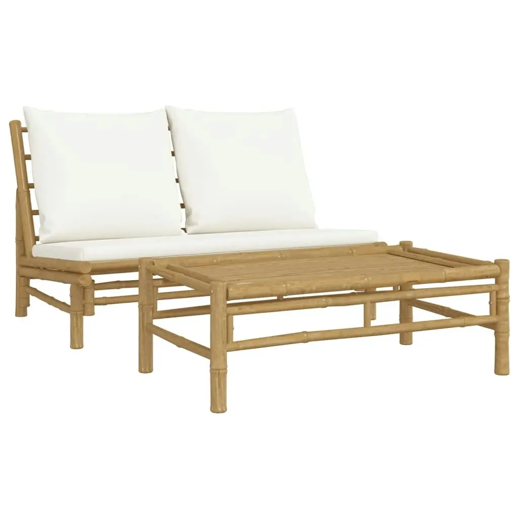 2 Piece Garden Lounge Set with Cream White Cushions Bamboo 363454