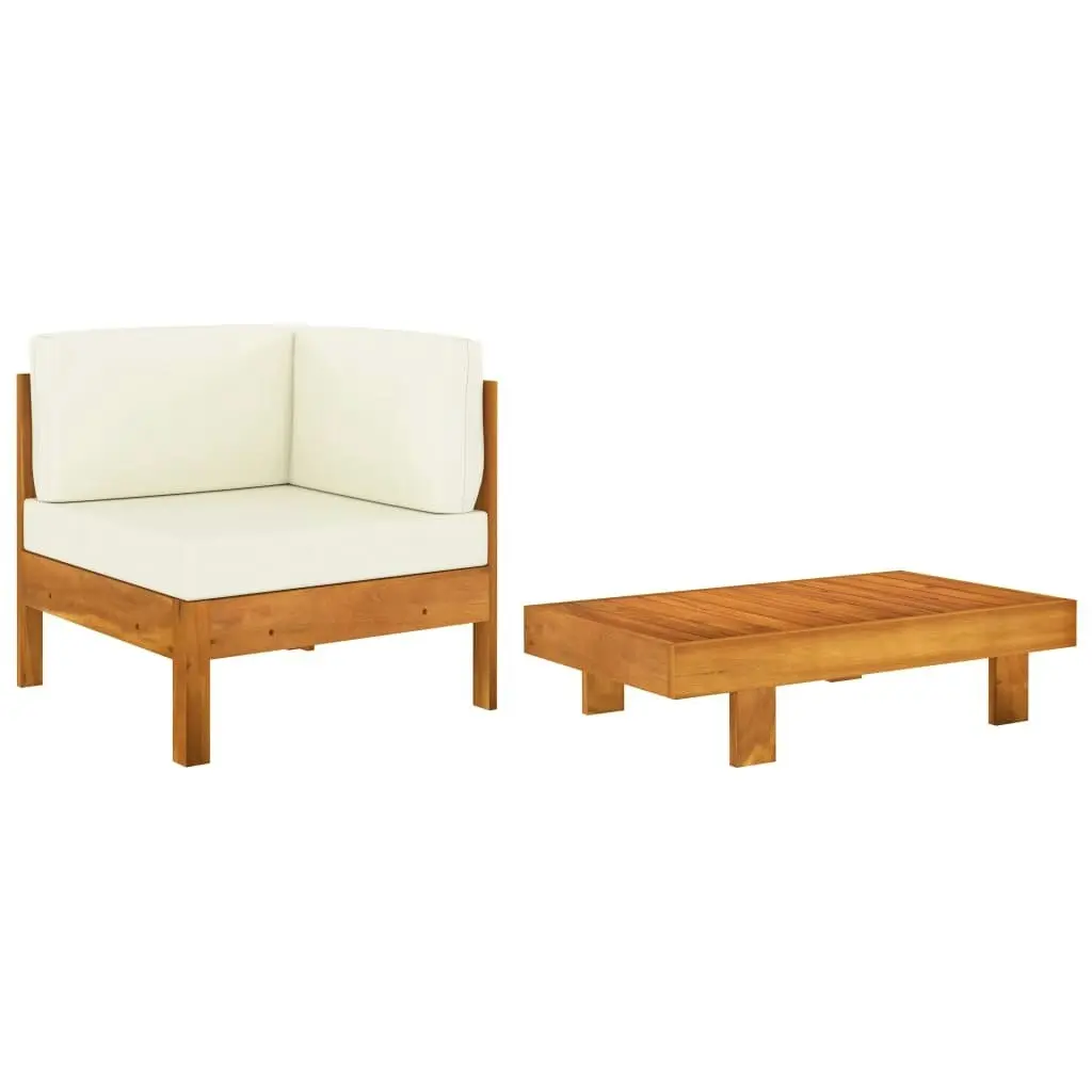 2 Piece Garden Lounge Set with Cream White Cushions Acacia Wood 310636