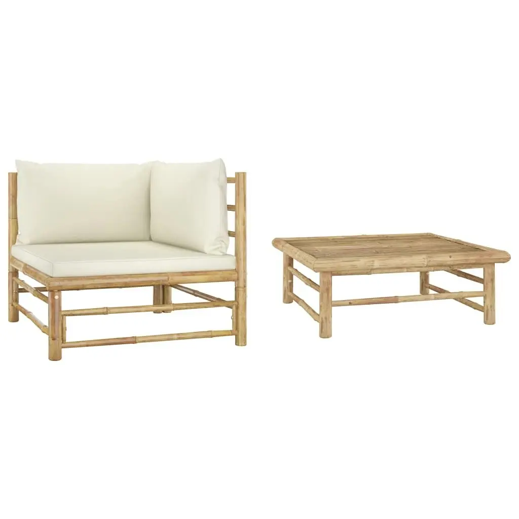 2 Piece Garden Lounge Set with Cream White Cushions Bamboo 313144