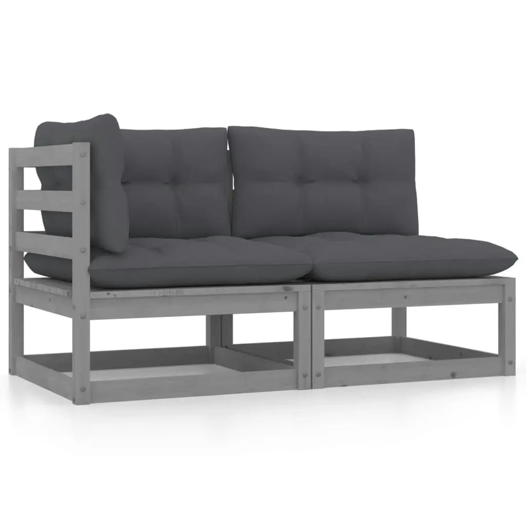 2 Piece Garden Lounge Set with Cushions Grey Solid Pinewood 805747