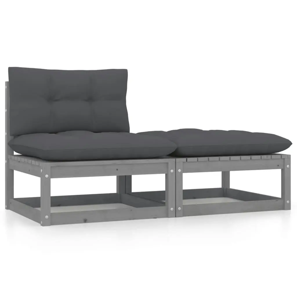 2 Piece Garden Lounge Set with Cushions Grey Solid Pinewood 805757