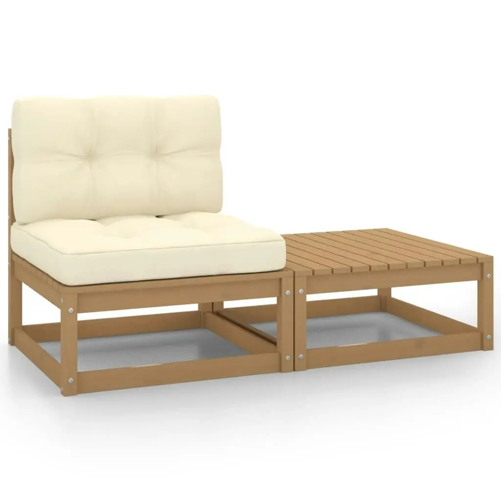 2 Piece Garden Lounge Set with Cushions Honey Brown Pinewood 805763