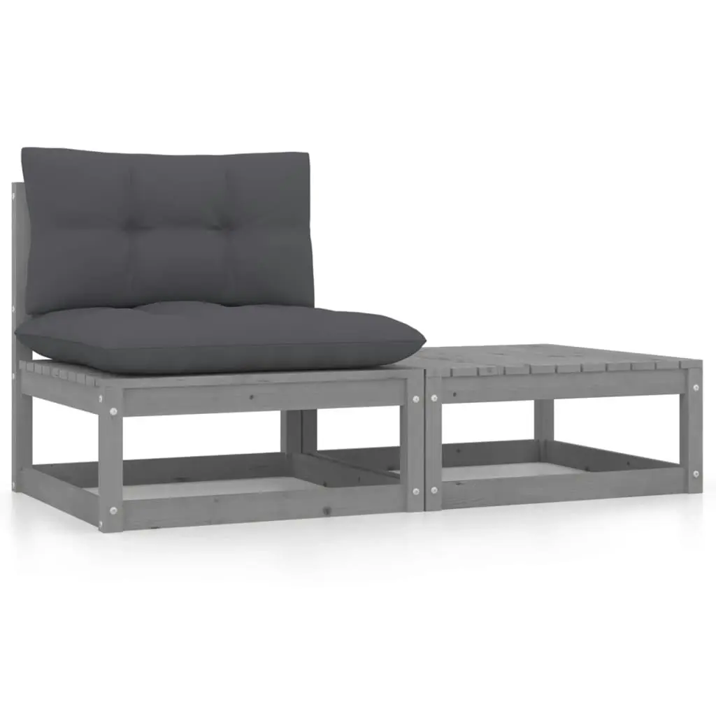 2 Piece Garden Lounge Set with Cushions Grey Solid Pinewood 805762