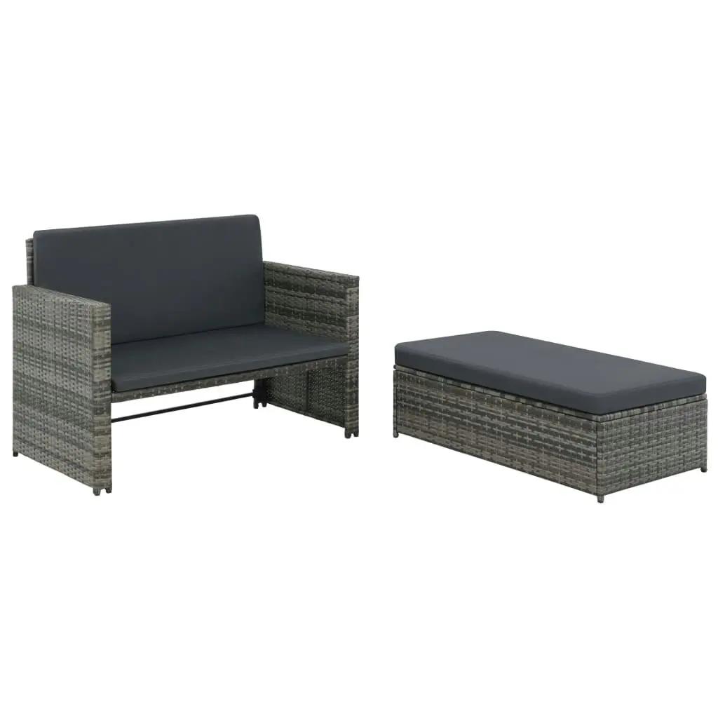 2 Piece Garden Lounge Set with Cushions Poly Rattan Grey 44483