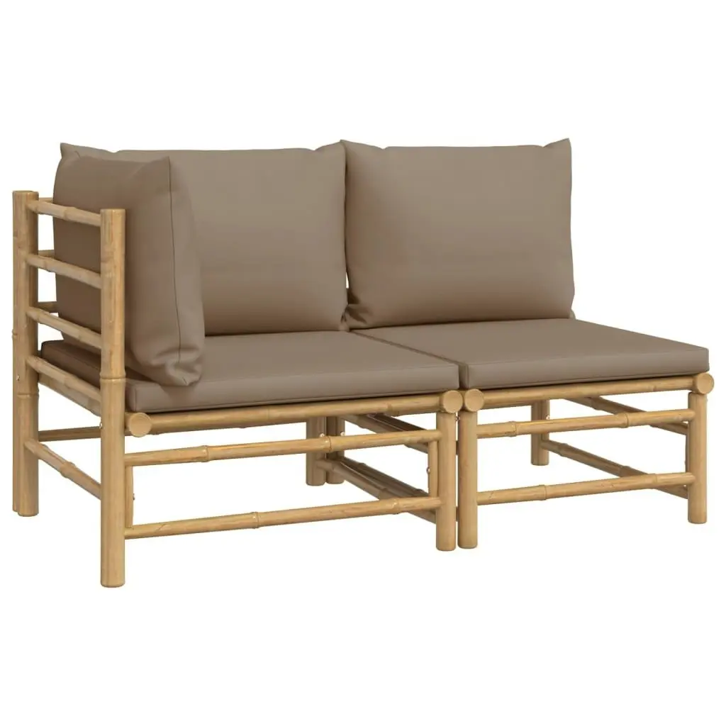 2 Piece Garden Lounge Set with Taupe Cushions Bamboo 362284