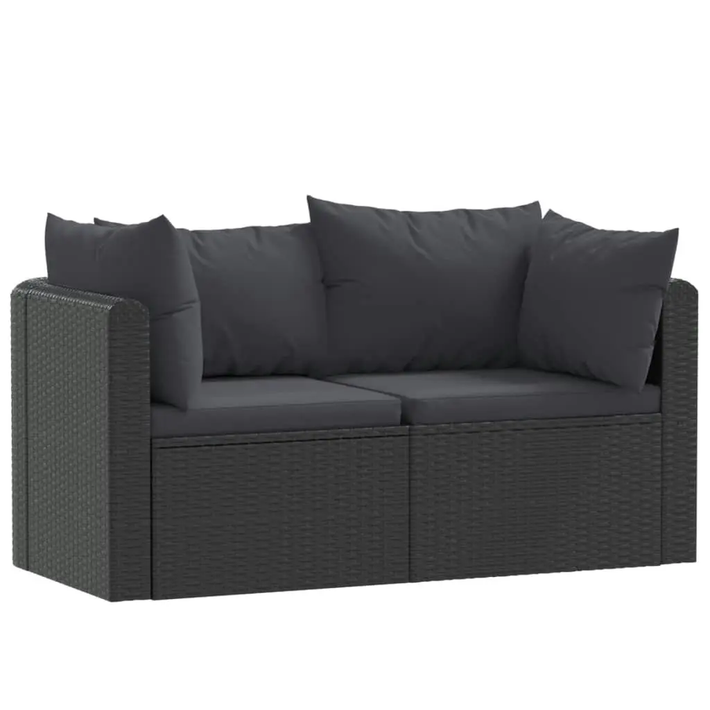 2 Piece Garden Sofa Set with Cushions Poly Rattan Black 46556