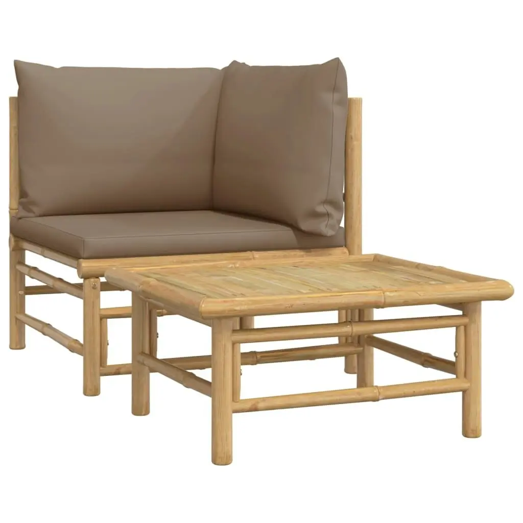 2 Piece Garden Lounge Set with Taupe Cushions Bamboo 362285