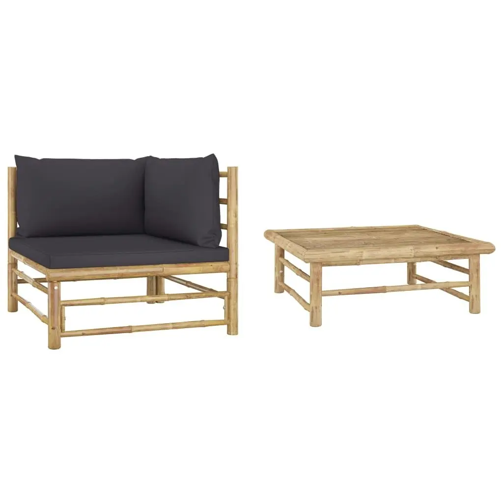 2 Piece Garden Lounge Set with Dark Grey Cushions Bamboo 313152