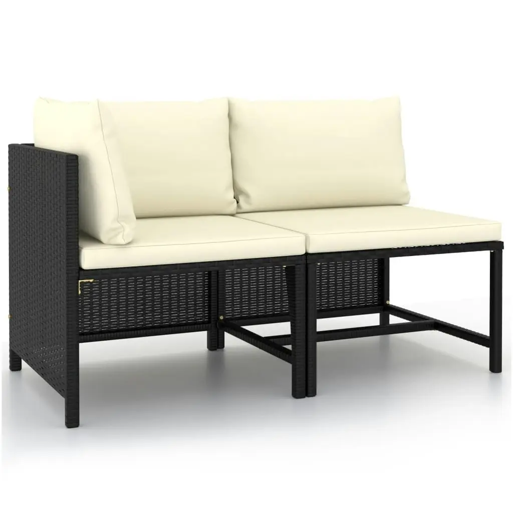 2 Piece Garden Sofa Set with Cushions Black Poly Rattan 313520