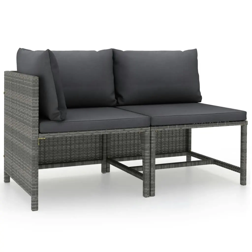 2 Piece Garden Sofa Set with Cushions Grey Poly Rattan 313506