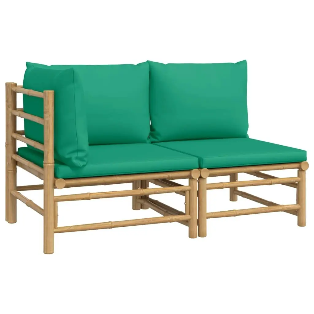 2 Piece Garden Lounge Set with Green Cushions Bamboo 362291