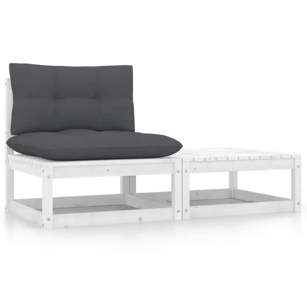 2 Piece Garden Lounge Set with Cushions White Solid Pinewood 805761