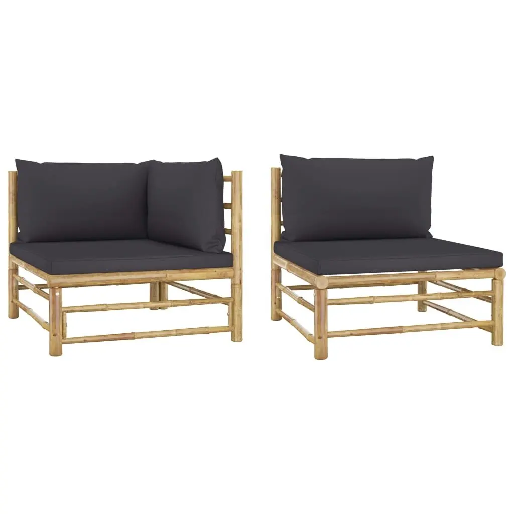 2 Piece Garden Lounge Set with Dark Grey Cushions Bamboo 313151