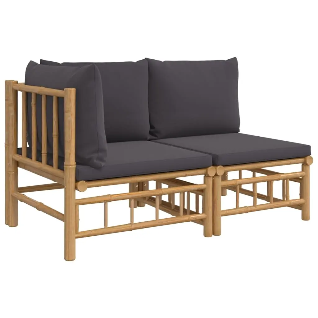 2 Piece Garden Lounge Set with Dark Grey Cushions Bamboo 362306