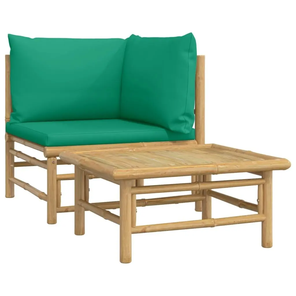 2 Piece Garden Lounge Set with Green Cushions Bamboo 362292