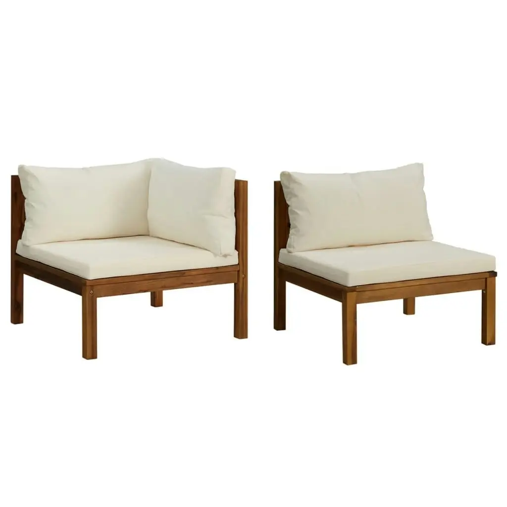 2 Piece Sofa Set with Cream White Cushions Solid Acacia Wood 316283