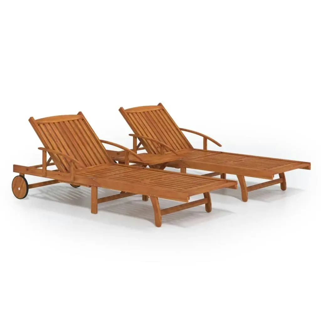 2 Piece Sunlounger Set with Table Solid Wood Acacia 3104966