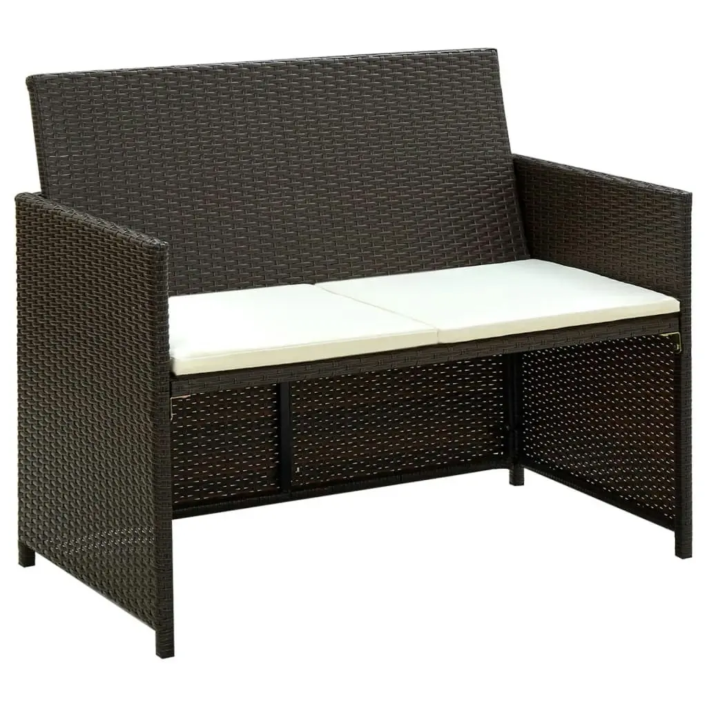 2 Seater Garden Sofa with Cushions Brown Poly Rattan 43911