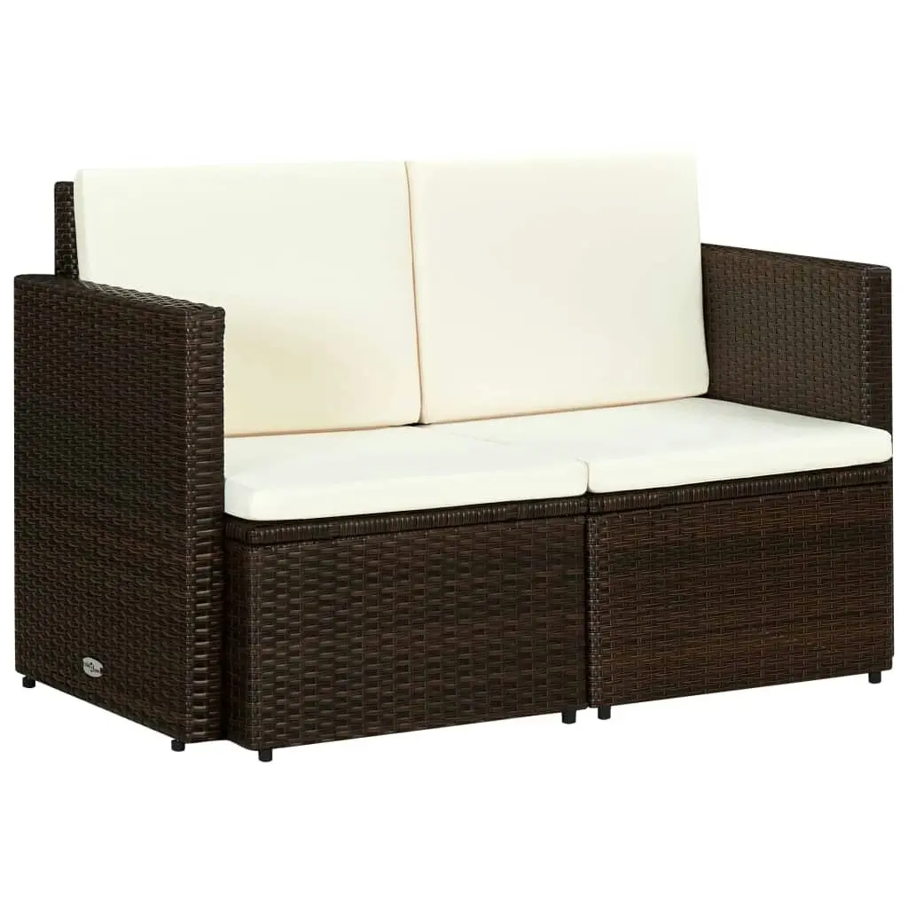 2 Seater Garden Sofa with Cushions Brown Poly Rattan 44178