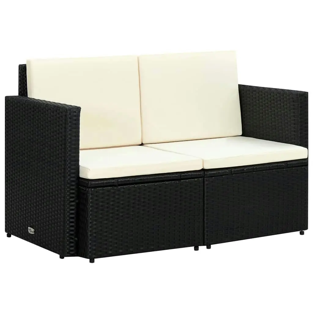 2 Seater Garden Sofa with Cushions Black Poly Rattan 44179