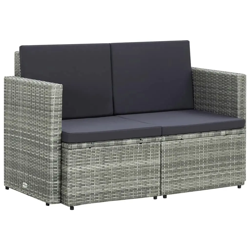 2 Seater Garden Sofa with Cushions Grey Poly Rattan 45783