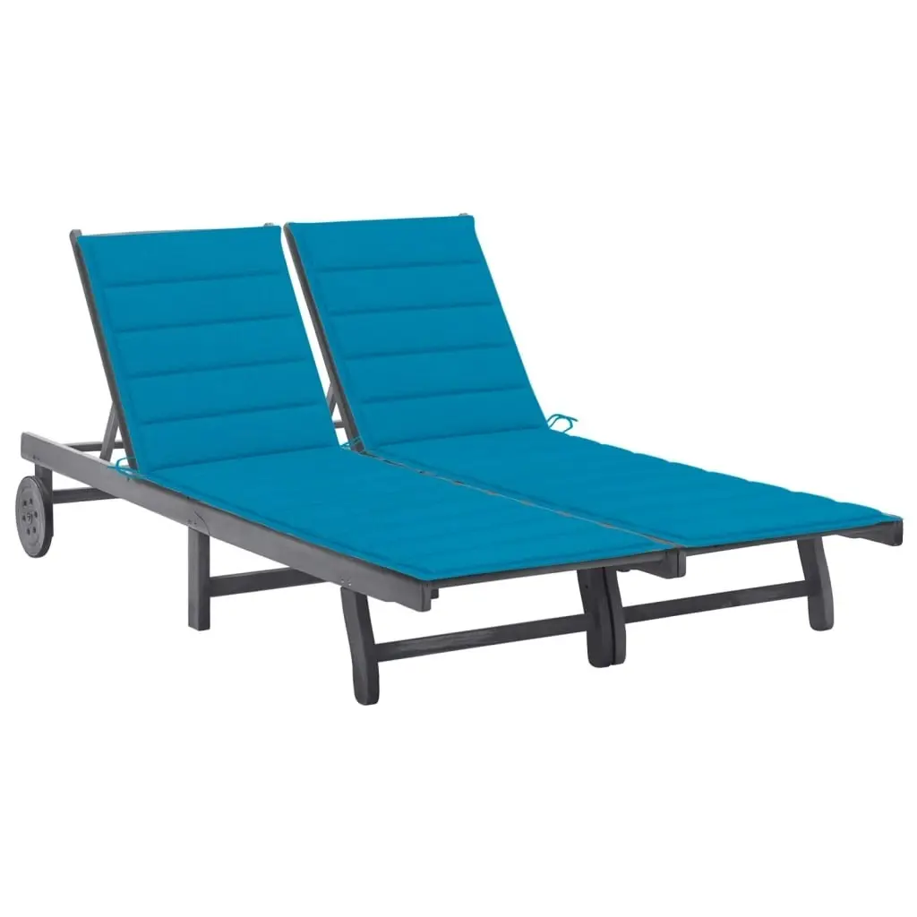 2-Person Garden Sun Lounger with Cushion Grey Solid Acacia Wood 3061393