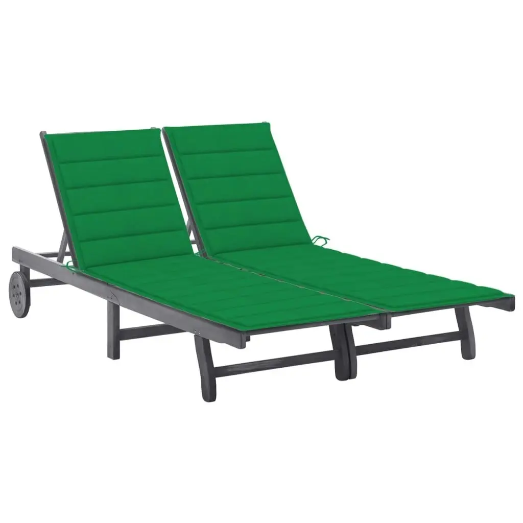 2-Person Garden Sun Lounger with Cushion Grey Solid Acacia Wood 3061394