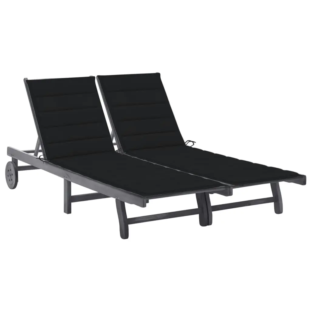 2-Person Garden Sun Lounger with Cushion Grey Solid Acacia Wood 3061396