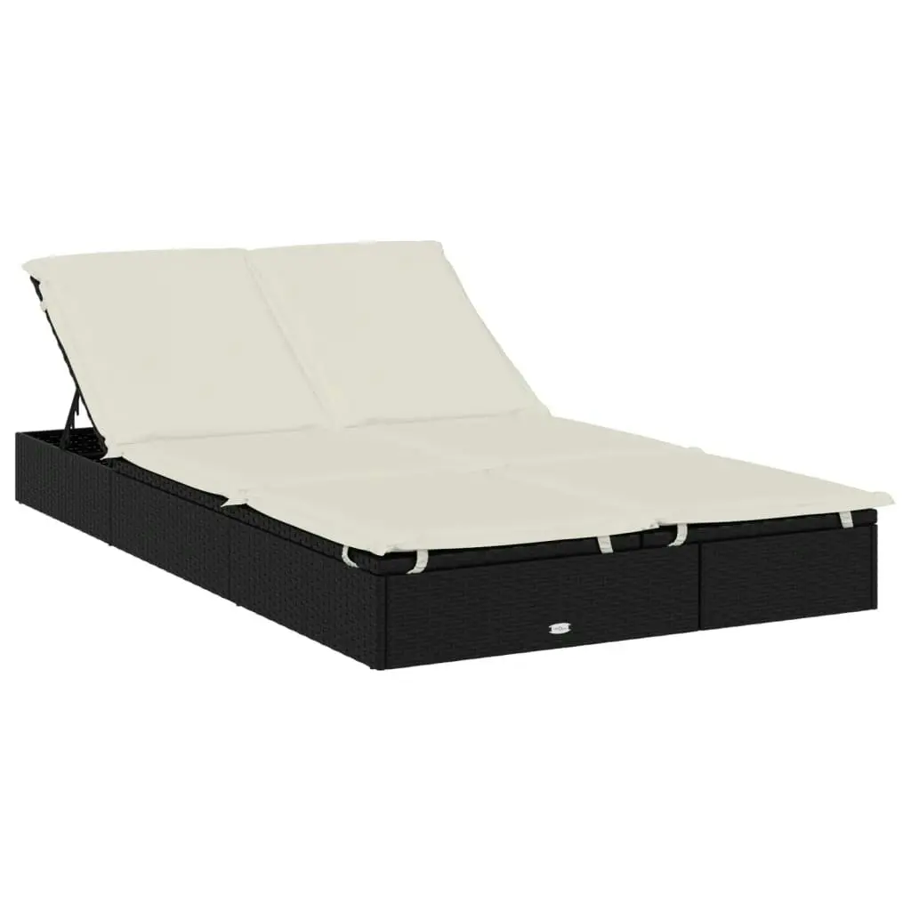 2-Person Sunbed with Cushions Black Poly Rattan 319645