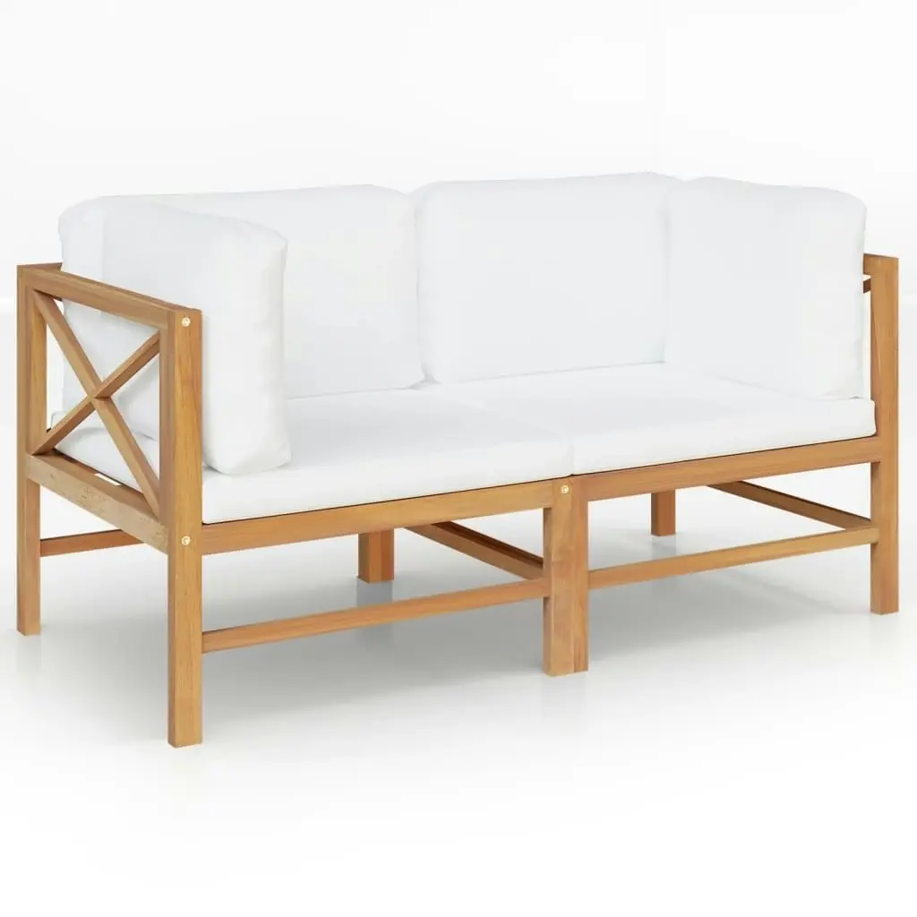 2-seater Garden Bench with Cream Cushions Solid Teak Wood 3068854