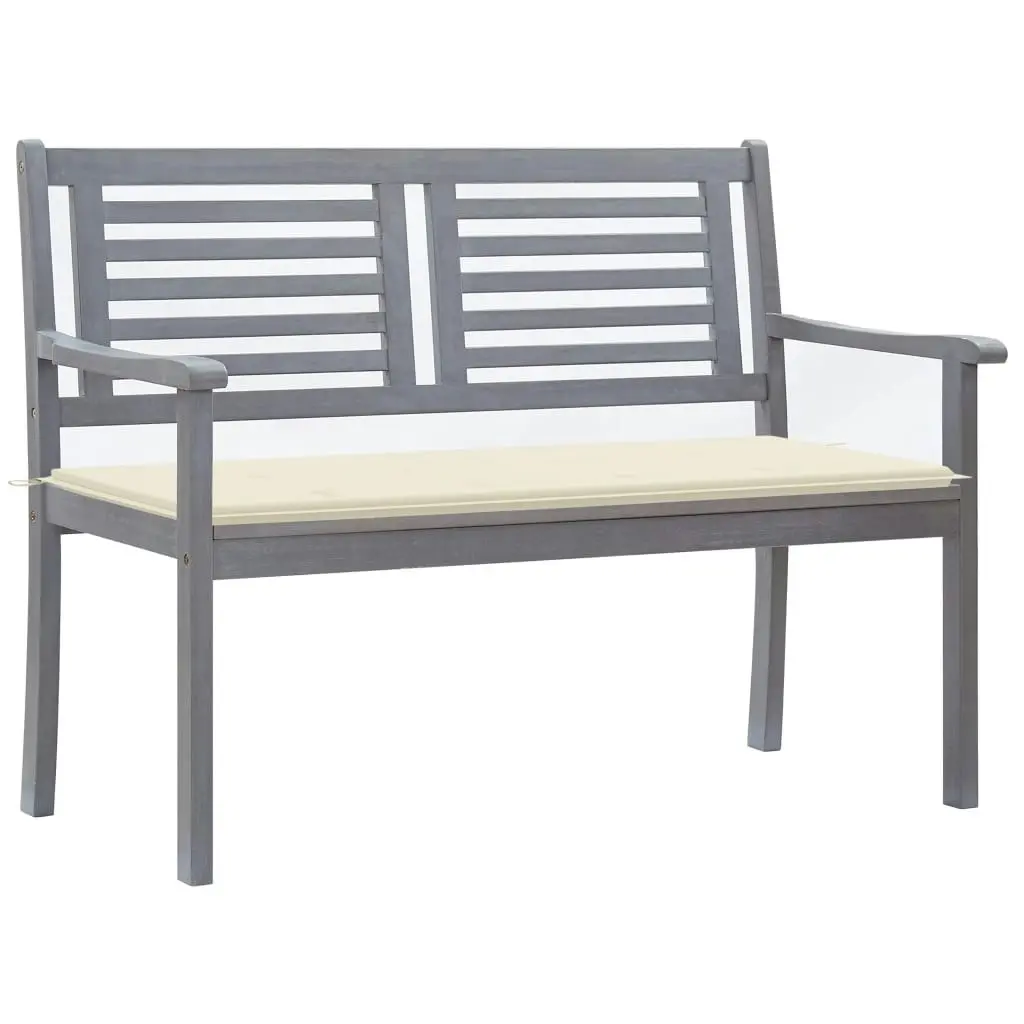 2-Seater Garden Bench with Cushion 120 cm Grey Eucalyptus Wood 3061025