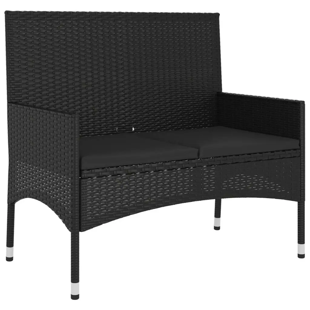 2-Seater Garden Bench with Cushions Black Poly Rattan 319490