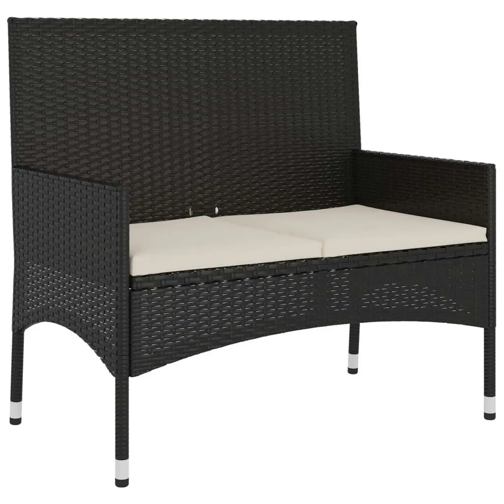 2-Seater Garden Bench with Cushions Black Poly Rattan 319488