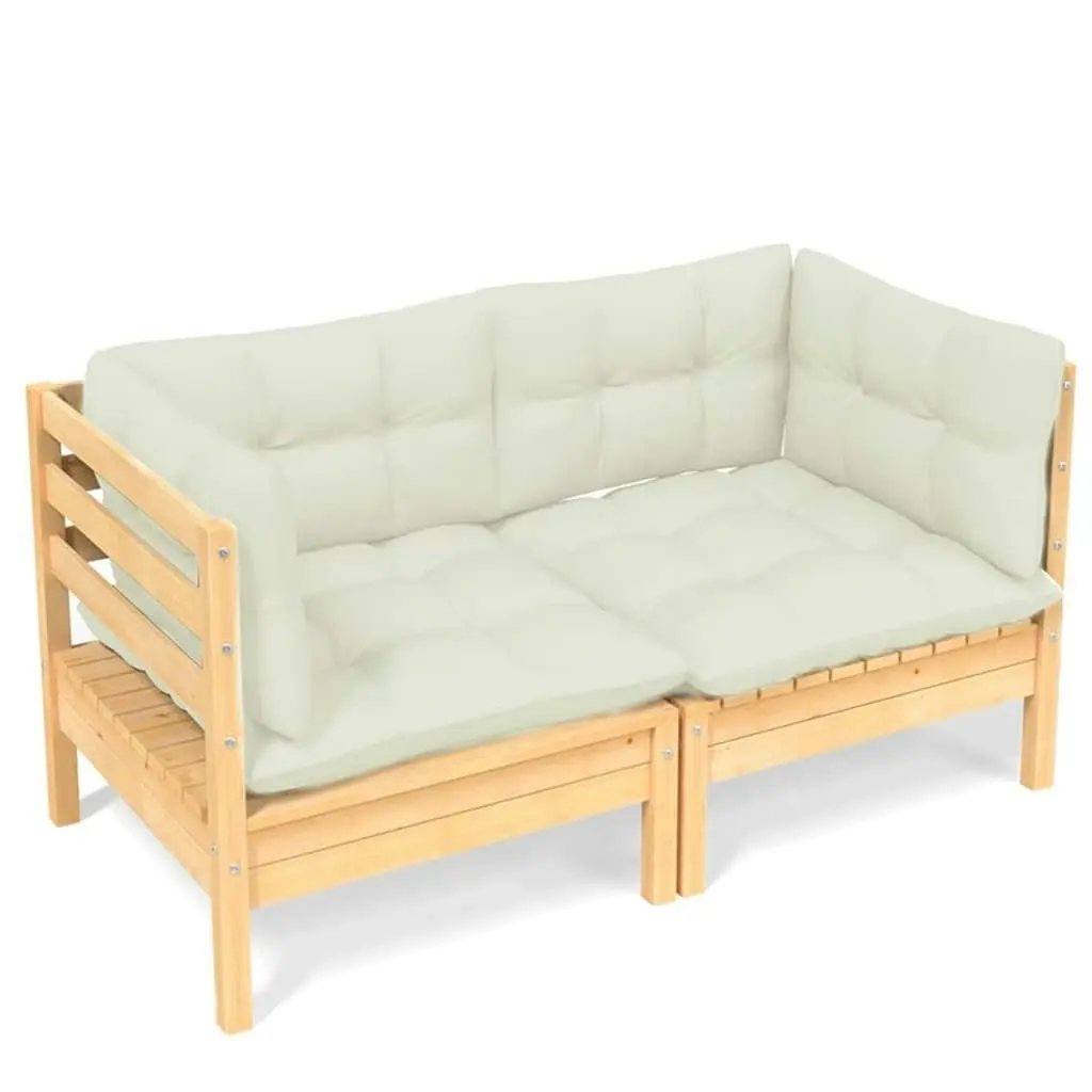 2-Seater Garden Sofa with Cream Cushions Solid Wood Pine 3096010