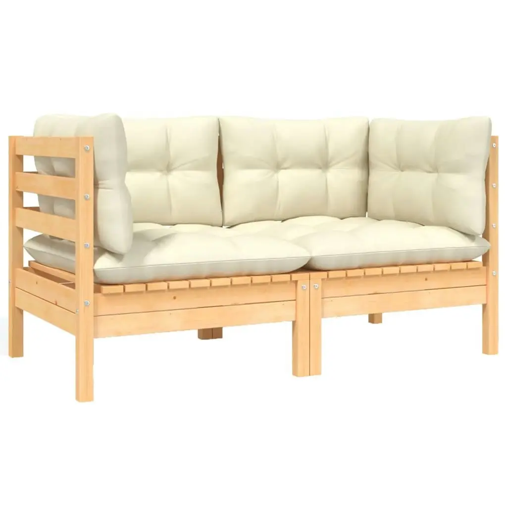 2-Seater Garden Sofa with Cream Cushions Solid Pinewood 806646