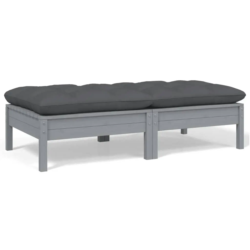 2-Seater Garden Sofa with Cushions Grey Solid Pinewood 806660