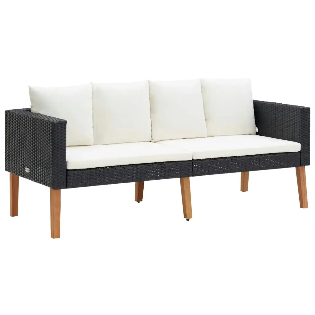 2-Seater Garden Sofa with Cushions Poly Rattan Black 310216