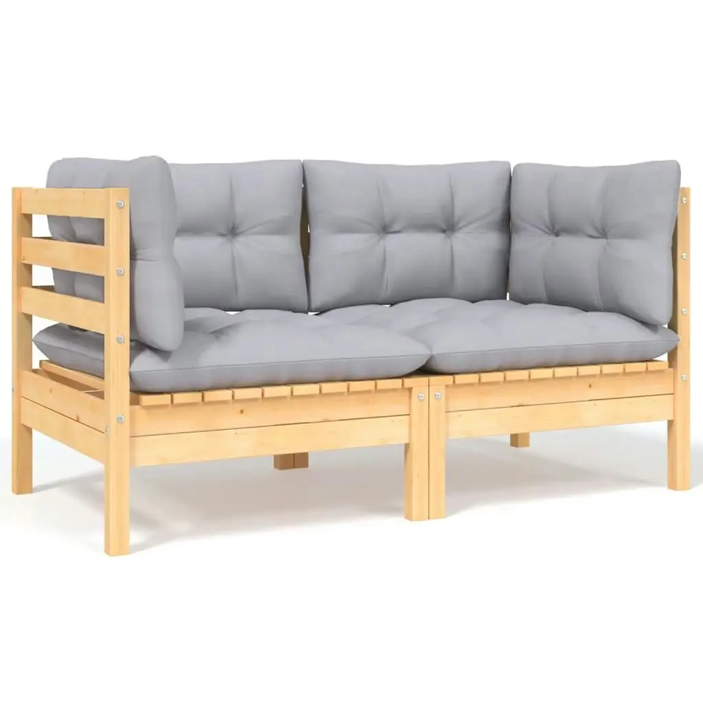 2-Seater Garden Sofa with Grey Cushions Solid Pinewood 806645