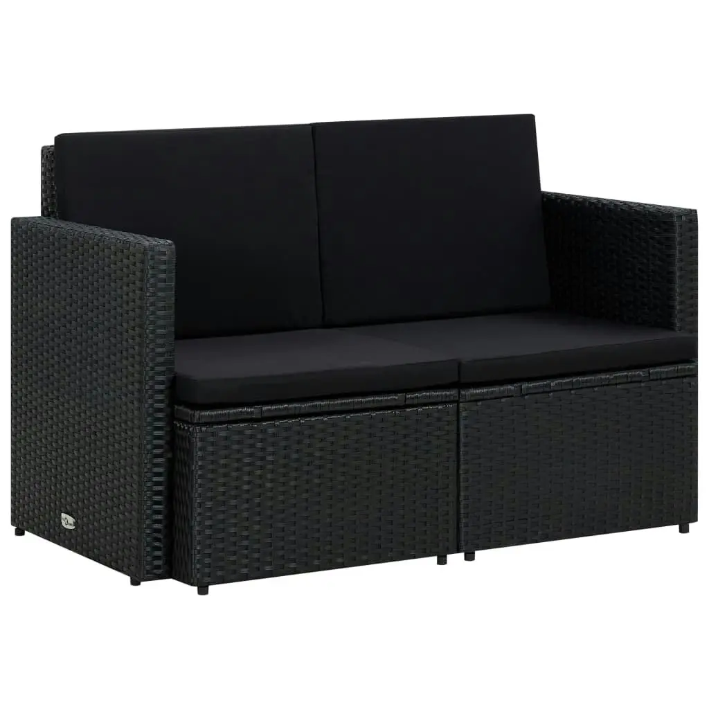 2 Seater Garden Sofa with Cushions Black Poly Rattan 45784