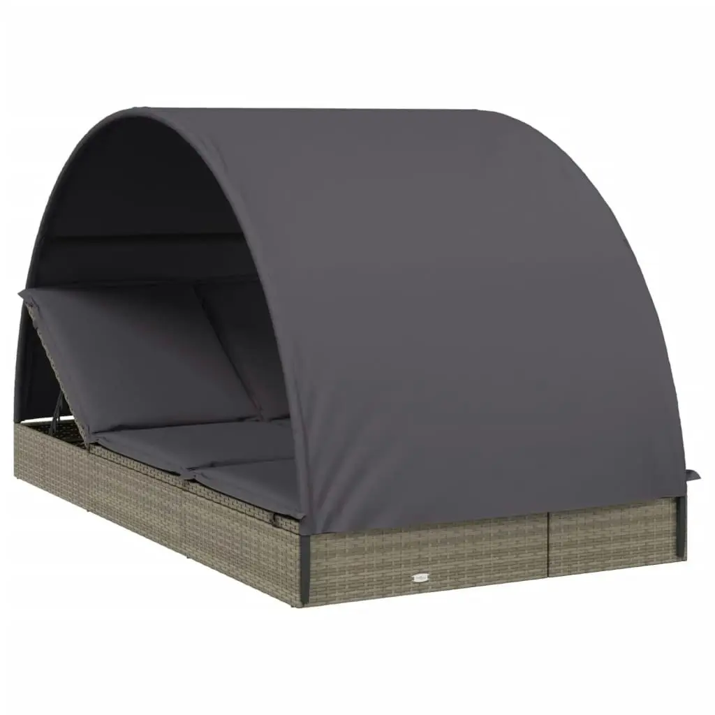 2-Person Sunbed with Round Roof Grey 211x112x140 cm Poly Rattan 319655