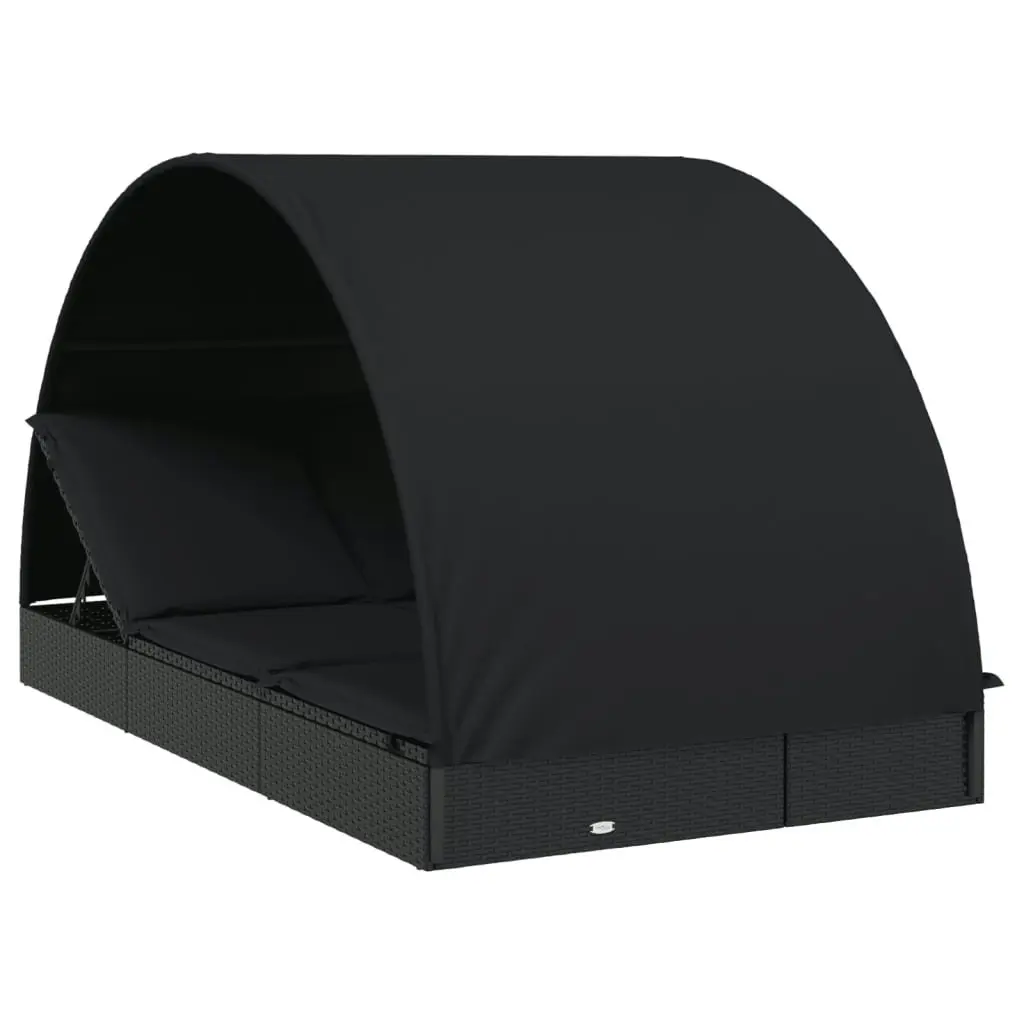 2-Person Sunbed with Round Roof Black 211x112x140 cm Poly Rattan 319656