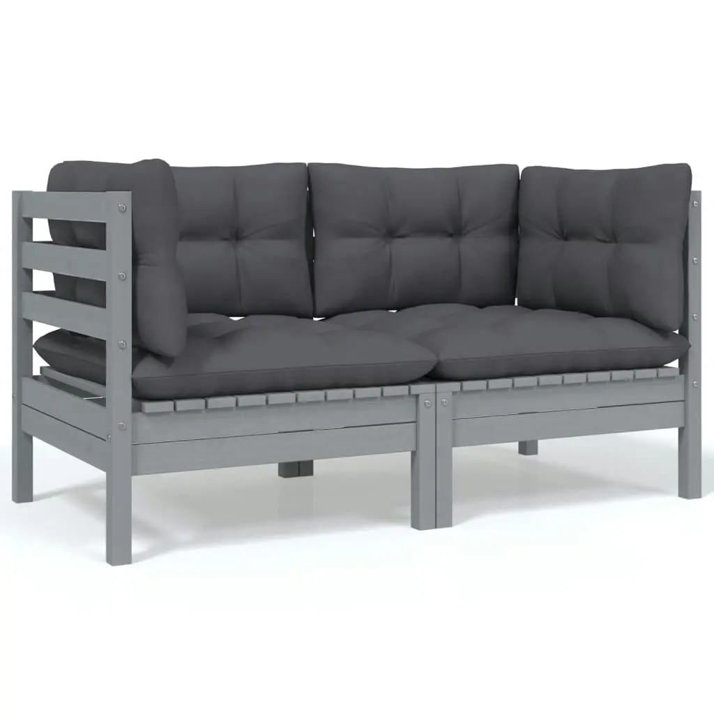 2-Seater Garden Sofa with Cushions Grey Solid Pinewood 806648